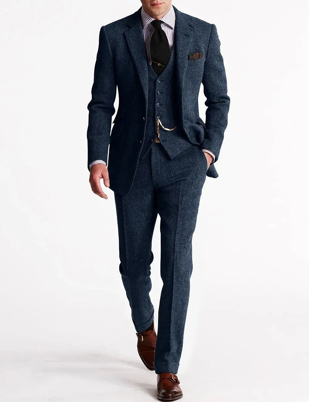 Men's Tweed Tailored 3-Piece Tuxedo | Formal Waistcoat Set Back