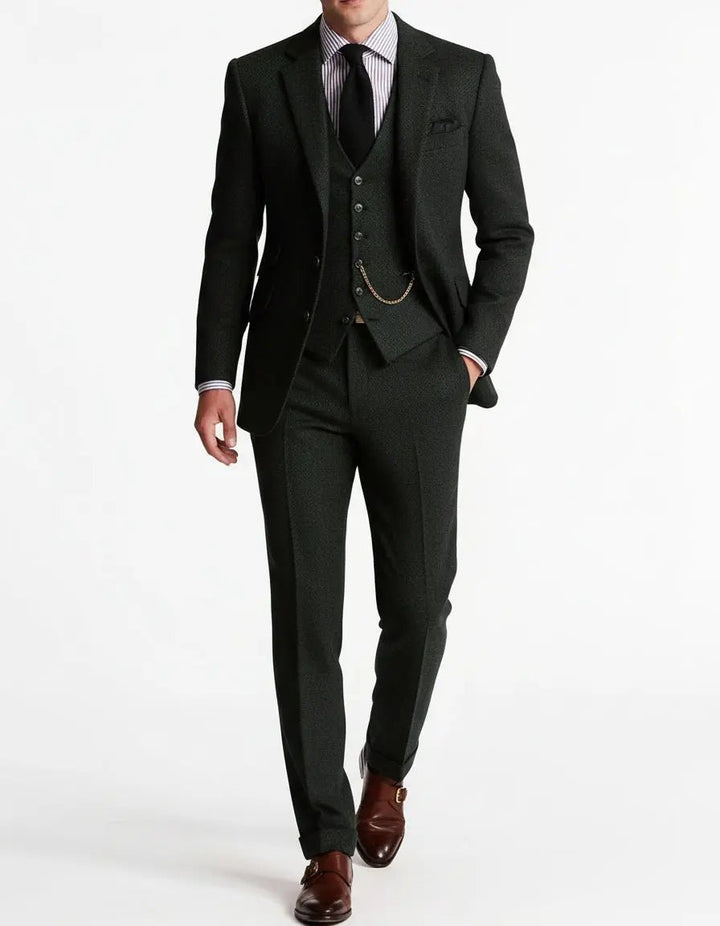 Men's Tweed Tailored 3-Piece Tuxedo | Formal Waistcoat Set Front