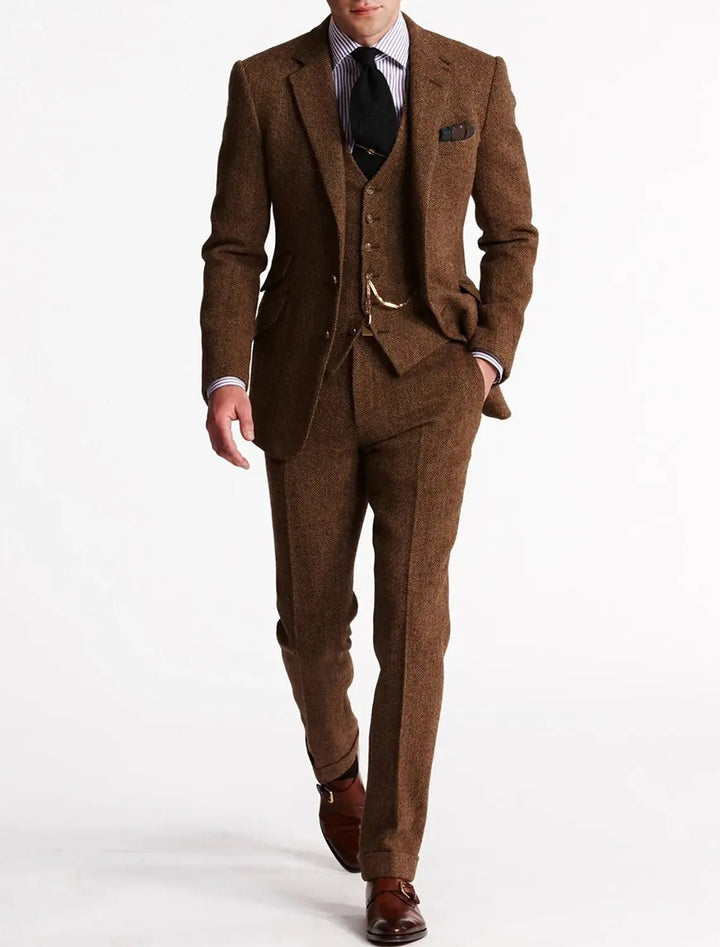 Men's Tweed Tailored 3-Piece Tuxedo | Formal Waistcoat Set Hero