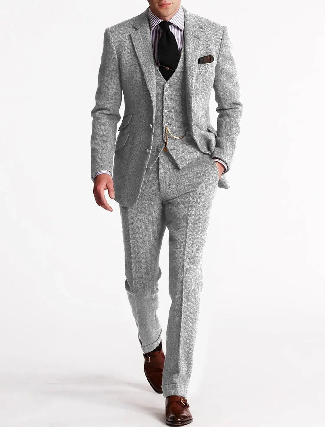 Men's Tweed Tailored 3-Piece Tuxedo | Formal Waistcoat Set Side