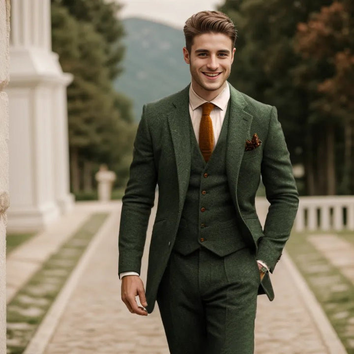 Men's Tweed Wedding 3-Piece Suit | Waistcoat Tailored Formal Set Alternate