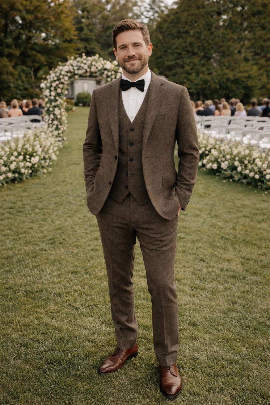 Men's Tweed Wedding 3-Piece Suit | Waistcoat Tailored Formal Set Back