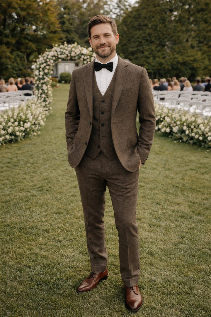 Men's Tweed Wedding 3-Piece Suit | Waistcoat Tailored Formal Set Back