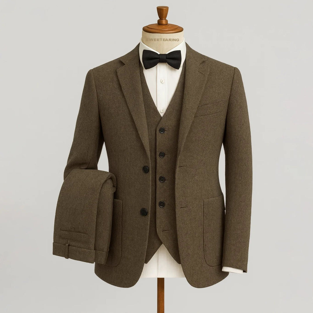 Men's Tweed Wedding 3-Piece Suit | Waistcoat Tailored Formal Set Front
