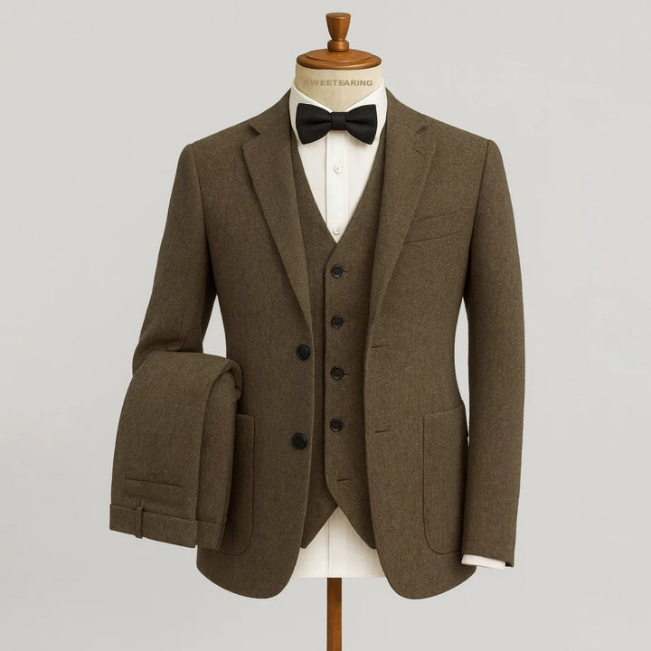 Men's Tweed Wedding 3-Piece Suit | Waistcoat Tailored Formal Set Front