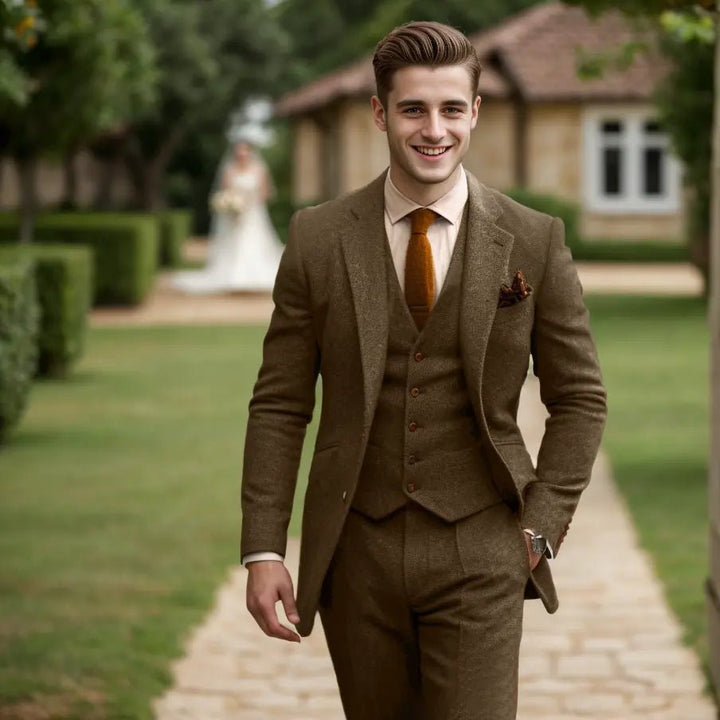 Men's Tweed Wedding 3-Piece Suit | Waistcoat Tailored Formal Set Hero