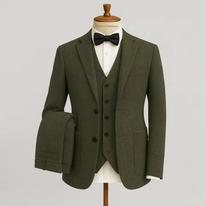 Men's Tweed Wedding 3-Piece Suit | Waistcoat Tailored Formal Set View 11