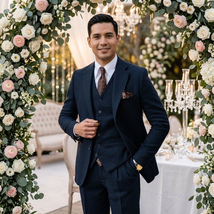 Men's Tweed Wedding 3-Piece Suit | Waistcoat Tailored Formal Set View 12