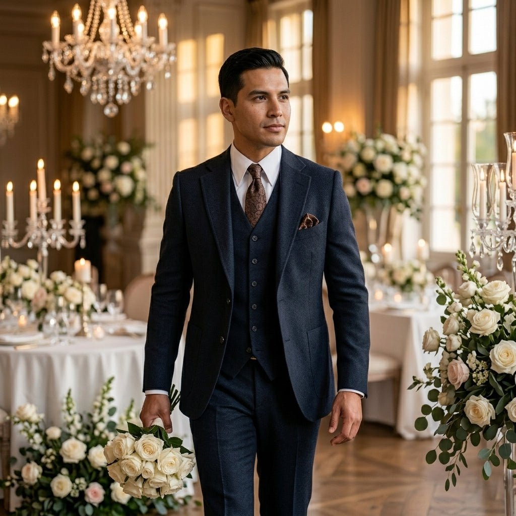 Men's Tweed Wedding 3-Piece Suit | Waistcoat Tailored Formal Set View 13