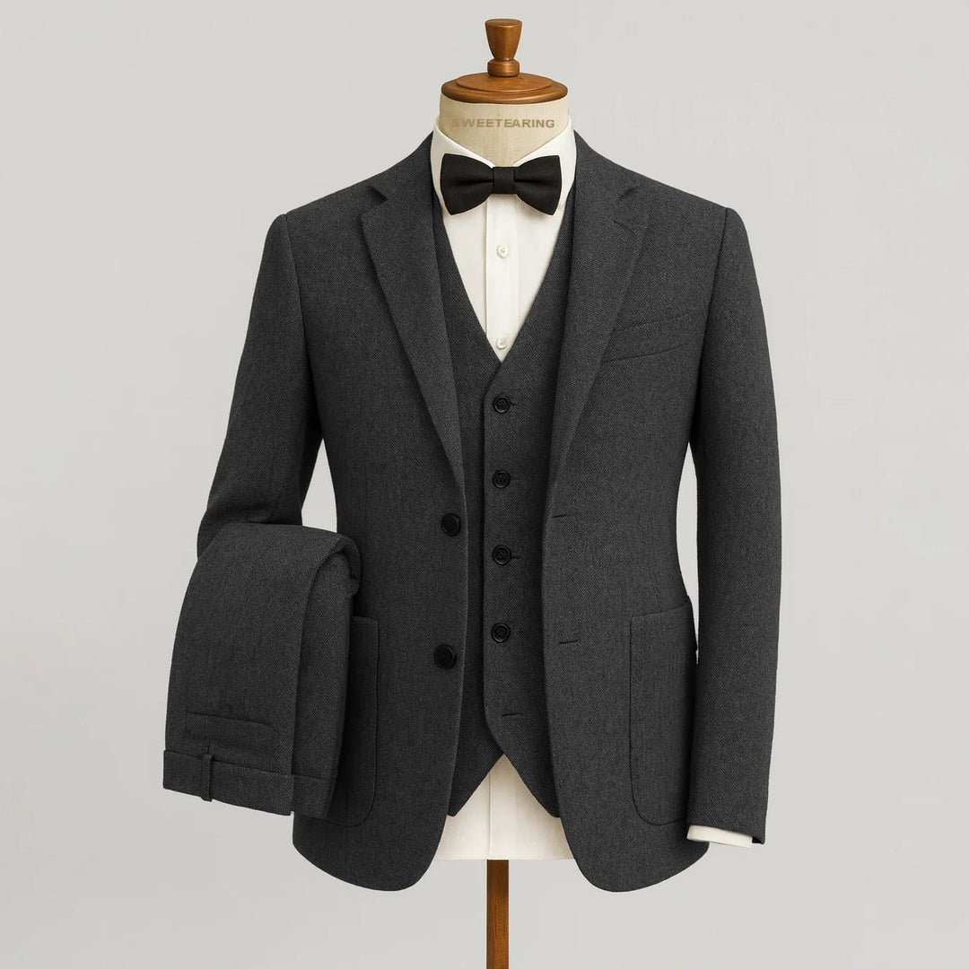 Men's Tweed Wedding 3-Piece Suit | Waistcoat Tailored Formal Set View 23