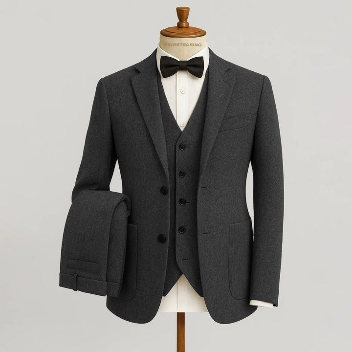 Men's Tweed Wedding 3-Piece Suit | Waistcoat Tailored Formal Set View 23
