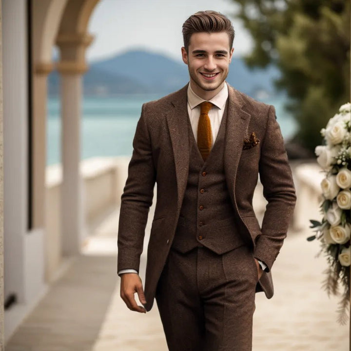 Men's Tweed Wedding 3-Piece Suit | Waistcoat Tailored Formal Set View 28