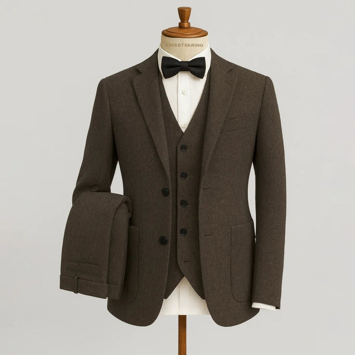 Men's Tweed Wedding 3-Piece Suit | Waistcoat Tailored Formal Set View 29