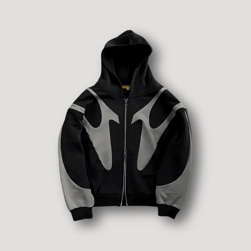 Men's Urban Streetwear Zip Hoodie | Flame Panel Patchwork Front