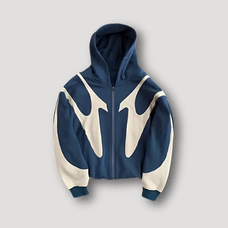 Men's Urban Streetwear Zip Hoodie | Flame Panel Patchwork Hero