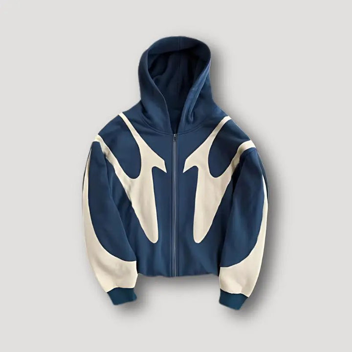 Men's Urban Streetwear Zip Hoodie | Flame Panel Patchwork Hero
