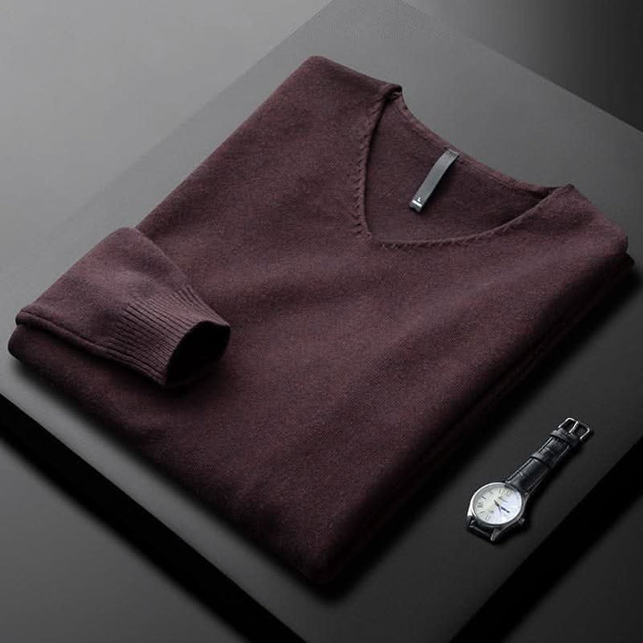 Men's V-Neck Cashmere Jumper | Fine Knit Relaxed Fit Back
