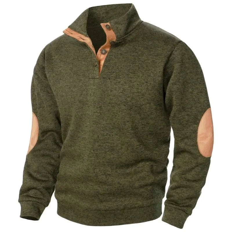 Men's V-Neck Sweatshirt | Casual Outdoor Elbow Patch Fit Back
