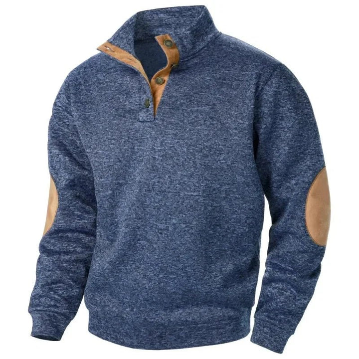 Men's V-Neck Sweatshirt | Casual Outdoor Elbow Patch Fit Close Up