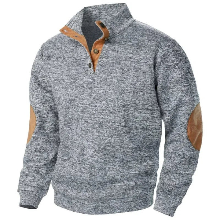 Men's V-Neck Sweatshirt | Casual Outdoor Elbow Patch Fit Front