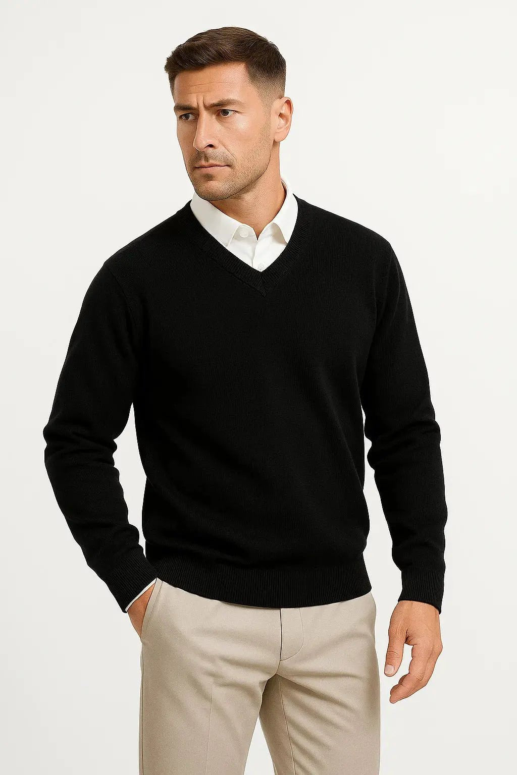 Men's V-Neck Wool Jumper | Slim Fit Elegant Casual Pullover Hero