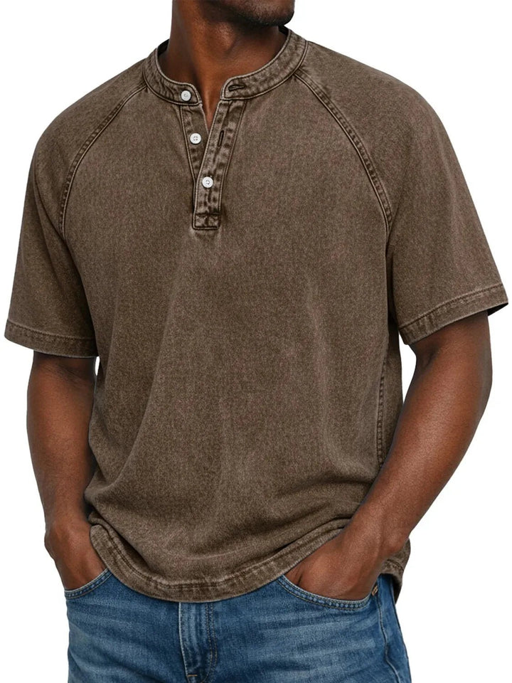Men's Vintage Button Shirt | Henley Placket Relaxed Fit Angle