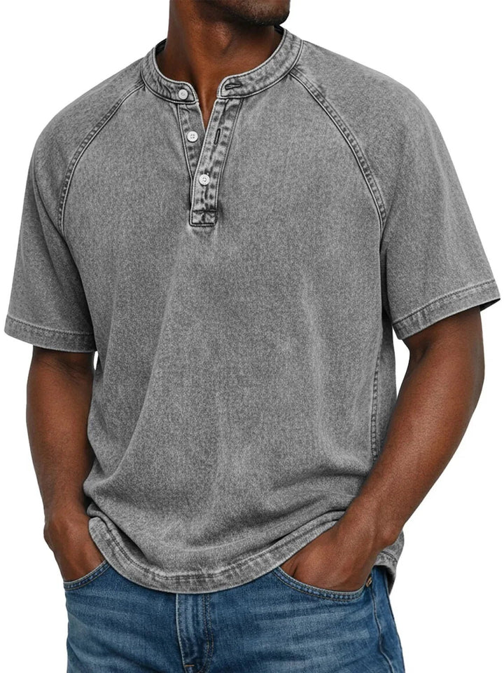 Men's Vintage Button Shirt | Henley Placket Relaxed Fit Back
