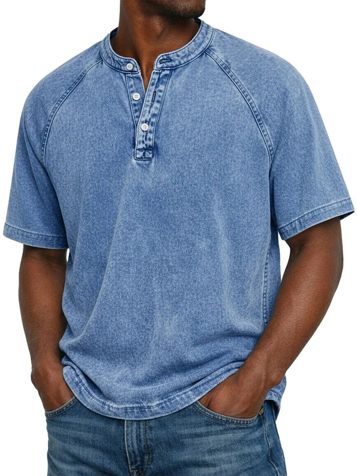 Men's Vintage Button Shirt | Henley Placket Relaxed Fit Detail