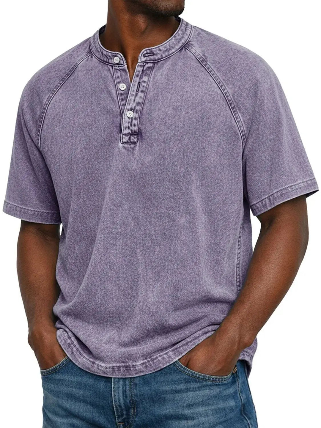 Men's Vintage Button Shirt | Henley Placket Relaxed Fit Front