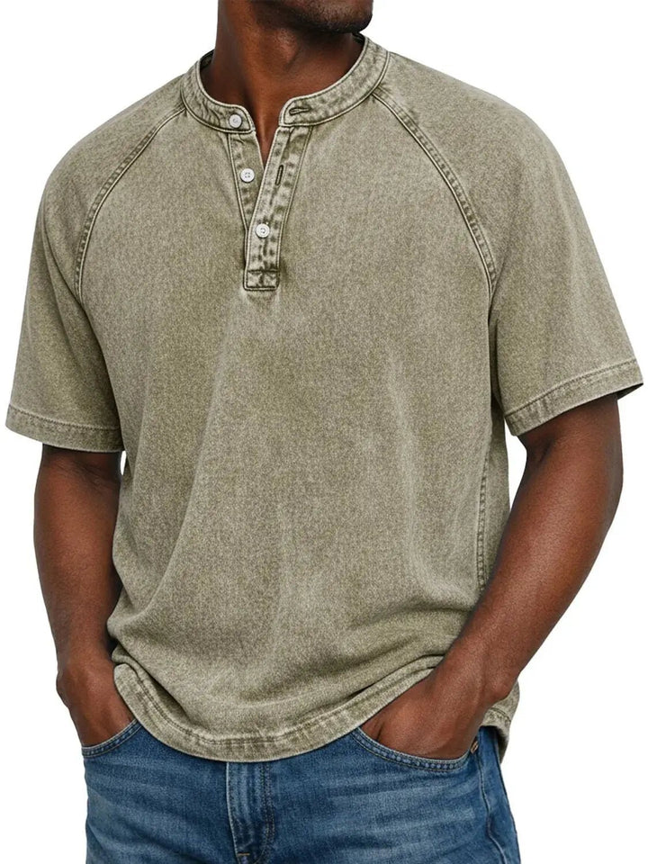 Men's Vintage Button Shirt | Henley Placket Relaxed Fit Full
