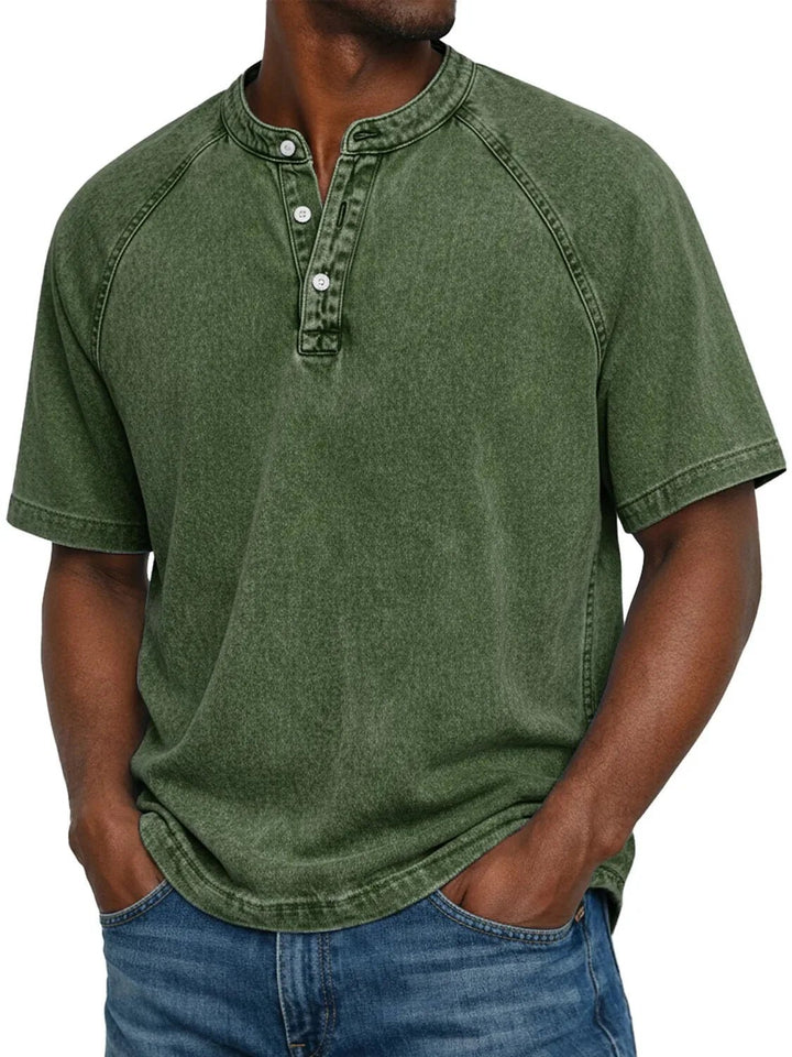 Men's Vintage Button Shirt | Henley Placket Relaxed Fit Lifestyle