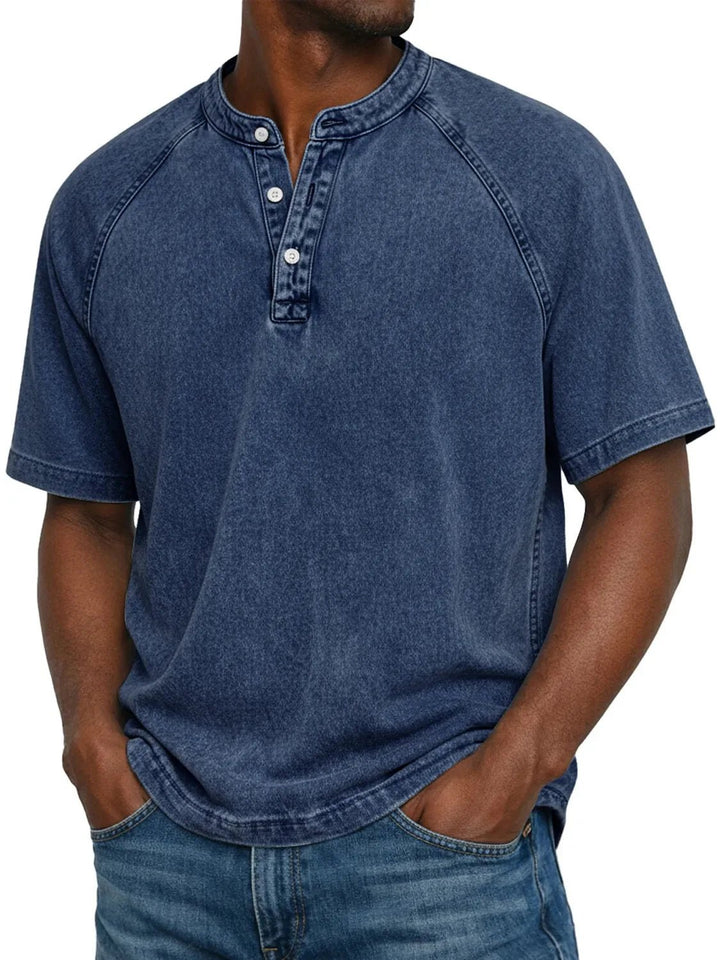 Men's Vintage Button Shirt | Henley Placket Relaxed Fit Side