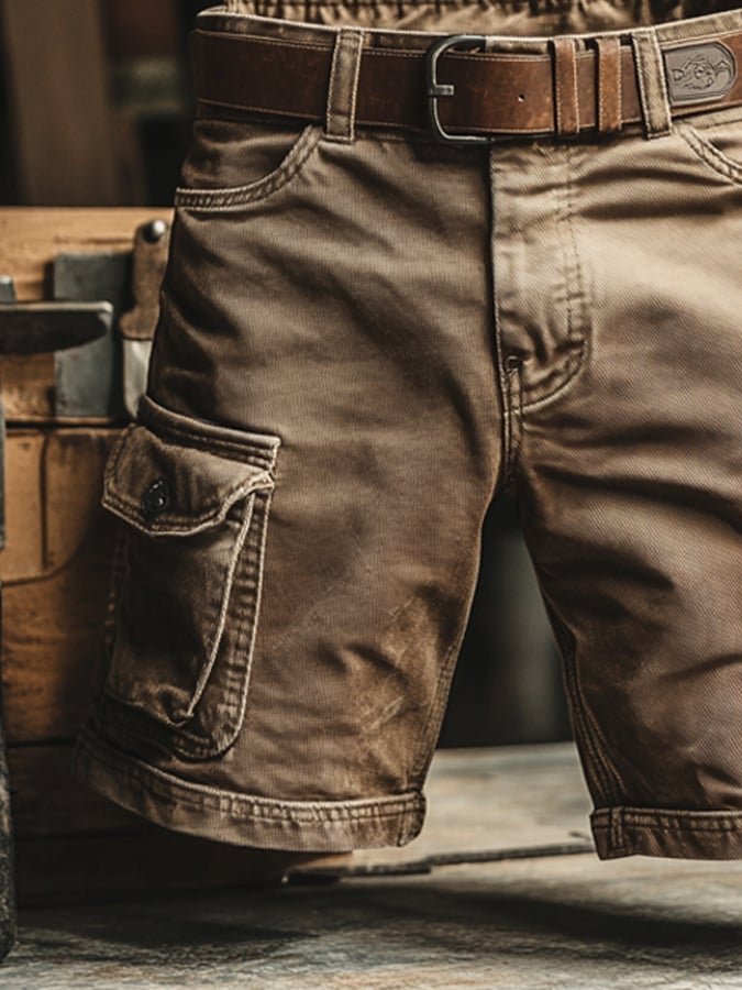Men's Vintage Cargo Shorts with Distressed Wash Finish Back