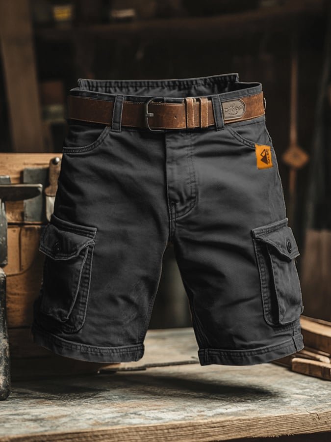 Men's Vintage Cargo Shorts with Distressed Wash Finish Detail