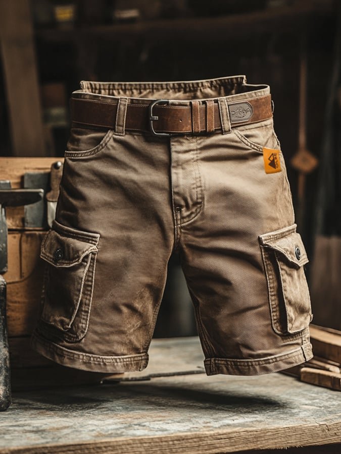 Men's Vintage Cargo Shorts with Distressed Wash Finish Front