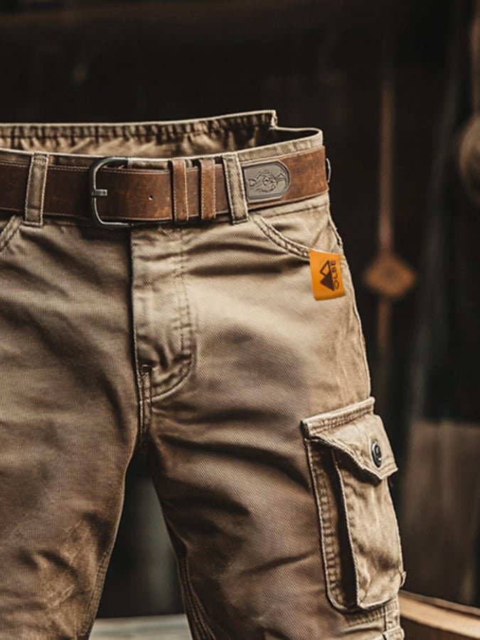 Men's Vintage Cargo Shorts with Distressed Wash Finish Side