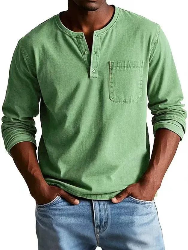 Men's Vintage Henley Shirt | Long Sleeve Washed Finish Alternate