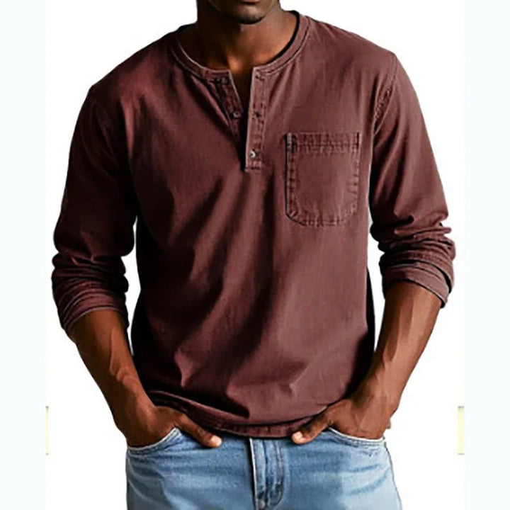 Men's Vintage Henley Shirt | Long Sleeve Washed Finish Back