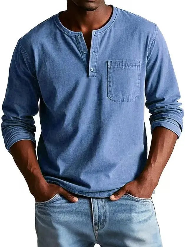 Men's Vintage Henley Shirt | Long Sleeve Washed Finish Front