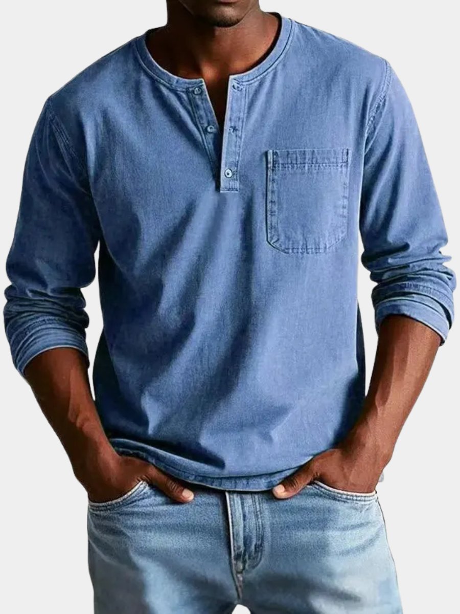 Men's Vintage Henley Shirt | Long Sleeve Washed Finish Hero