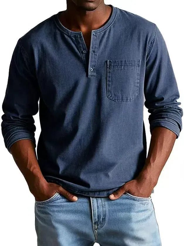 Men's Vintage Henley Shirt | Long Sleeve Washed Finish View 11