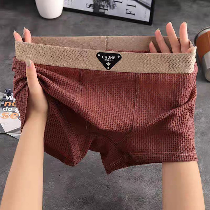 Men's Waffle Knit Cotton Boxer Briefs with No-Roll Waistband Angle