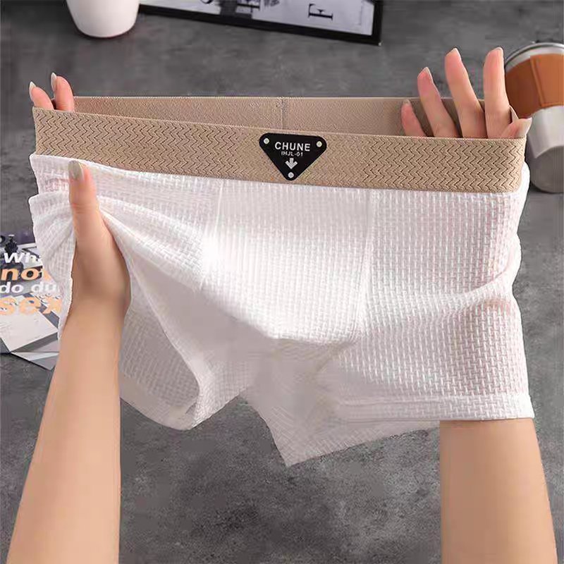 Men's Waffle Knit Cotton Boxer Briefs with No-Roll Waistband Back
