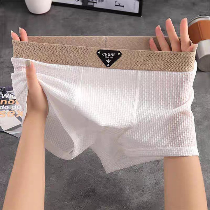 Men's Waffle Knit Cotton Boxer Briefs with No-Roll Waistband Back