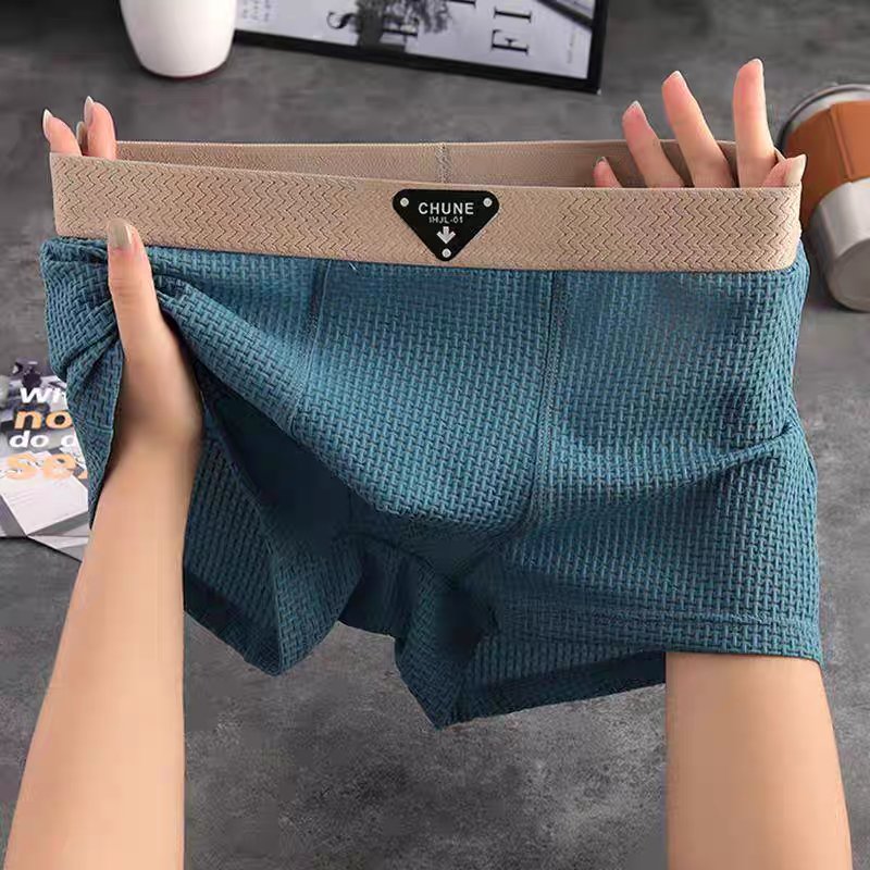 Men's Waffle Knit Cotton Boxer Briefs with No-Roll Waistband Close Up