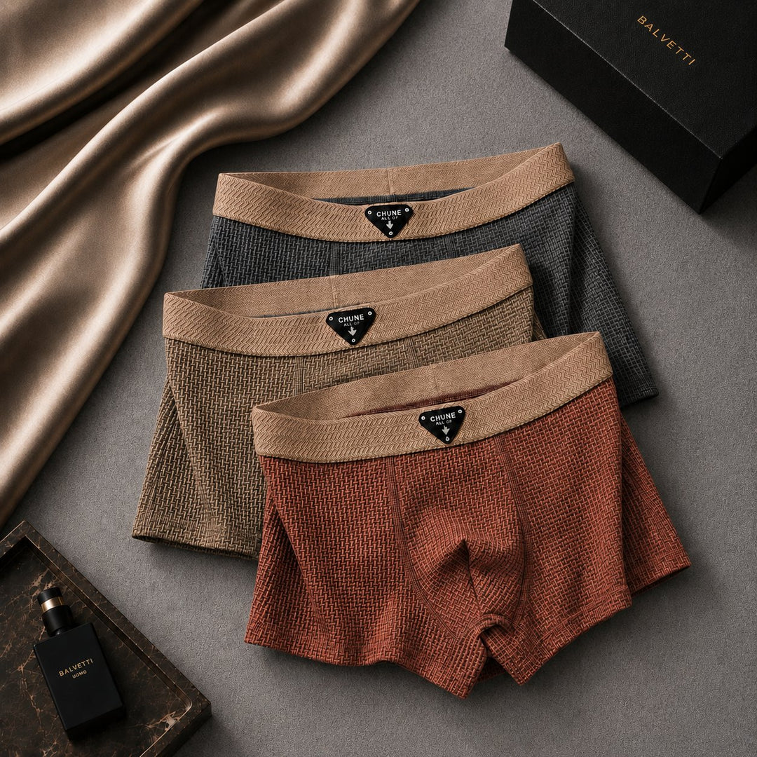 Men's Waffle Knit Cotton Boxer Briefs with No-Roll Waistband Front