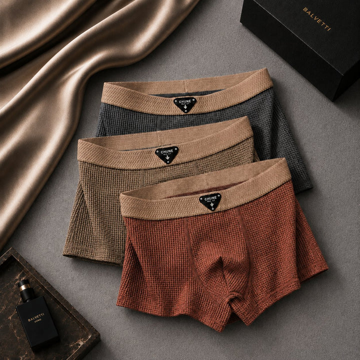 Men's Waffle Knit Cotton Boxer Briefs with No-Roll Waistband Front