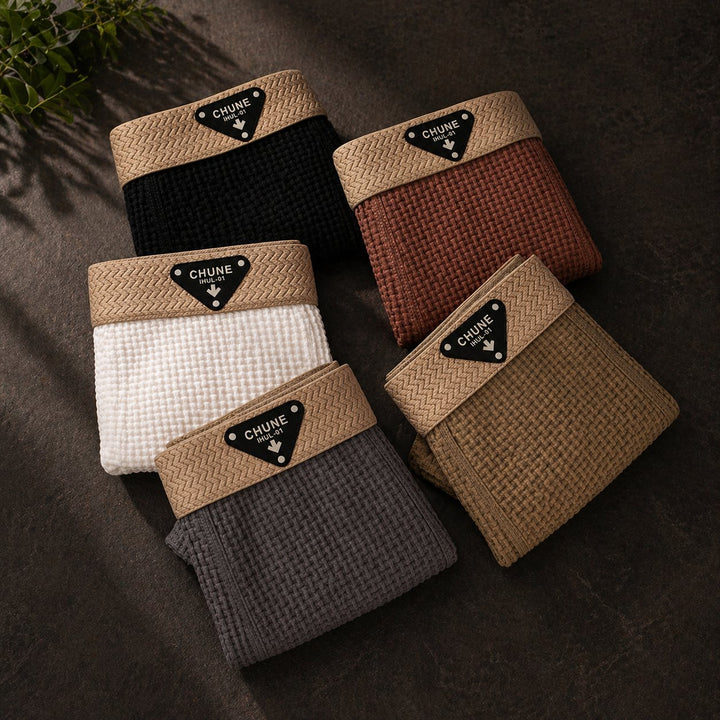Men's Waffle Knit Cotton Boxer Briefs with No-Roll Waistband Full