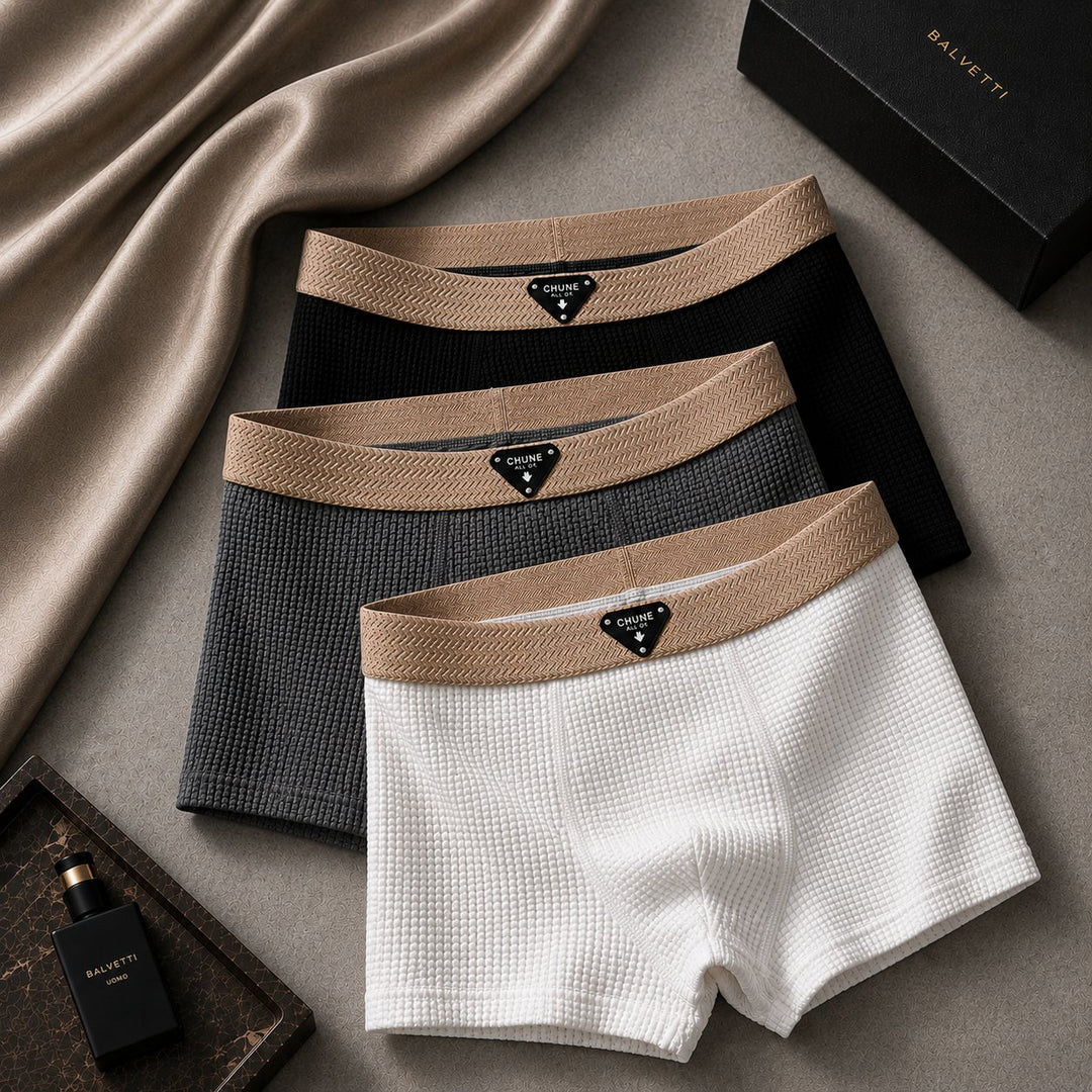 Men's Waffle Knit Cotton Boxer Briefs with No-Roll Waistband Hero