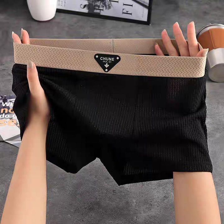 Men's Waffle Knit Cotton Boxer Briefs with No-Roll Waistband Side